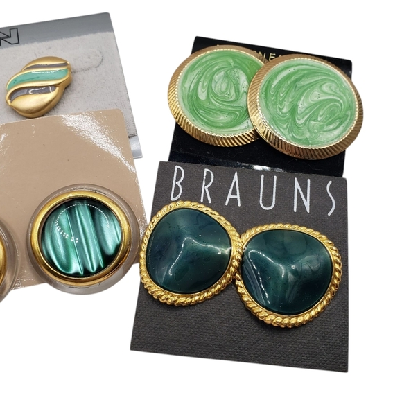 Vintage Assorted Green Gold Earrings Lot Bundle 80's 90's 7 Piece - Picture 3 of 6